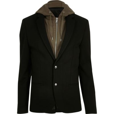 Black and khaki hooded blazer
